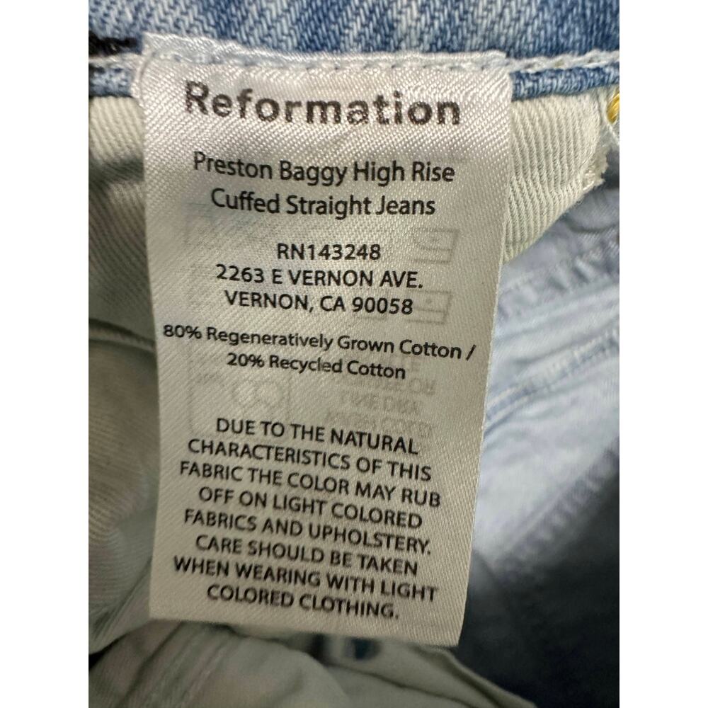 Reformation Preston Baggy High Rise Cuffed Lovell Blue Straight Jeans Women's 26 - Picture 8 of 11